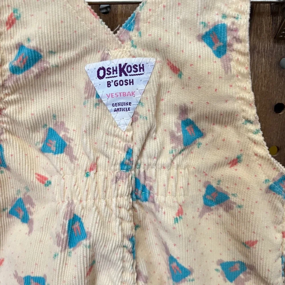 Oshkosh Yellow Rabbit With Carrot Print Corduroy Overalls 12 M Made in USA VTG